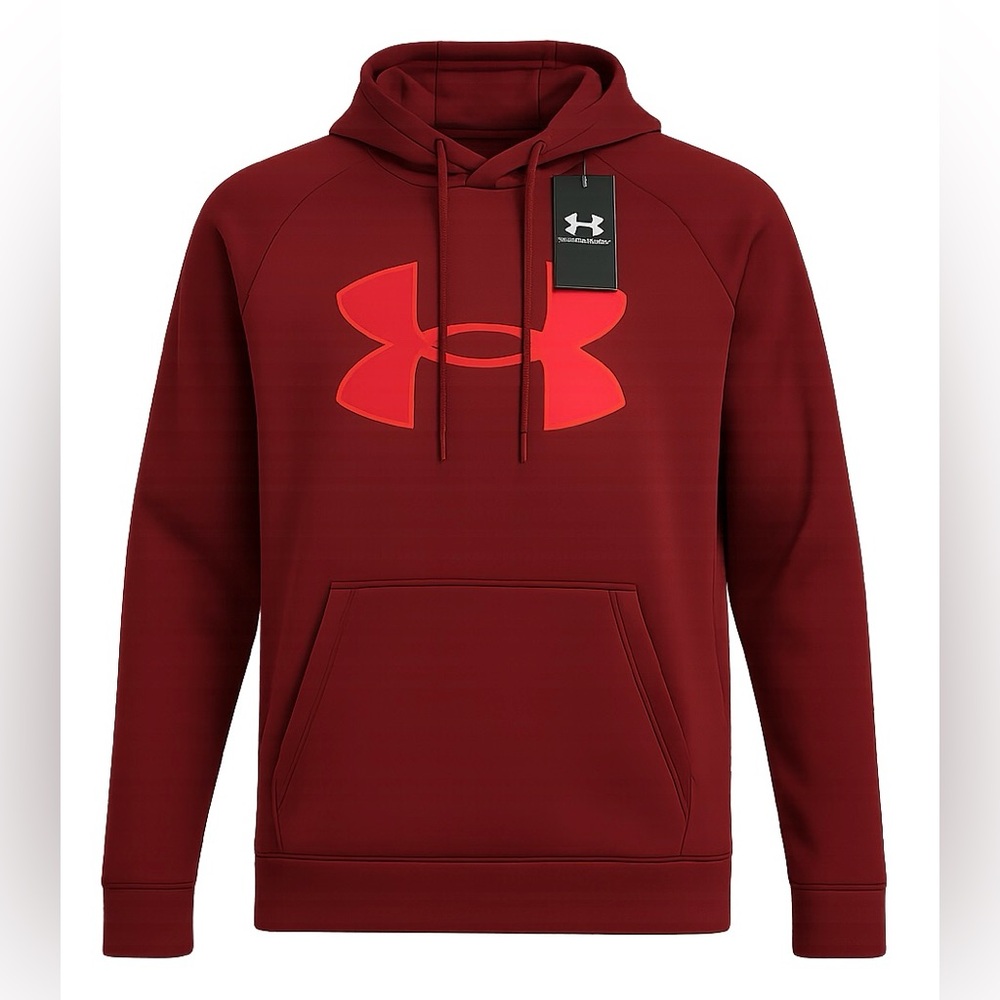 NWT Under Armour Armour Maroon Fleece Big Logo Hoodie Men’s Size S Sweatshirt